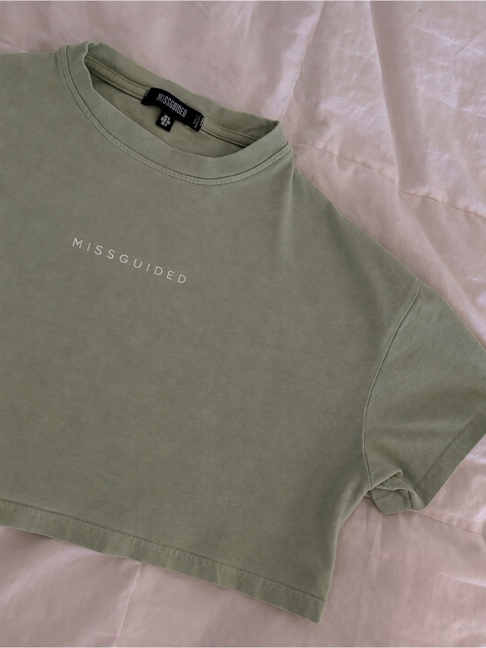 Missguided Sage Green Logo Crop Tee